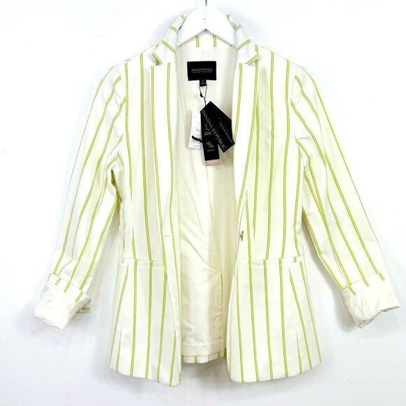 Banana Republic White Neon Yellow Vertical Pinstripe Long Lean Blazer Jacket NEW - Picture 5 of 16